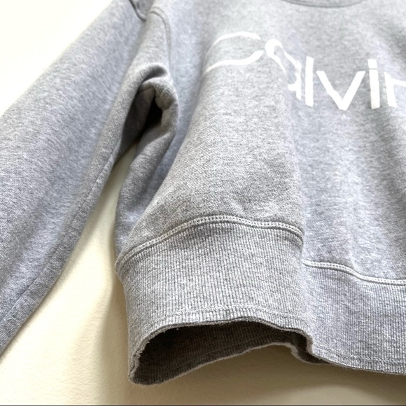 Calvin Klein Performance Logo Cropped Grey Crewneck Sweatshirt - Picture 5 of 14